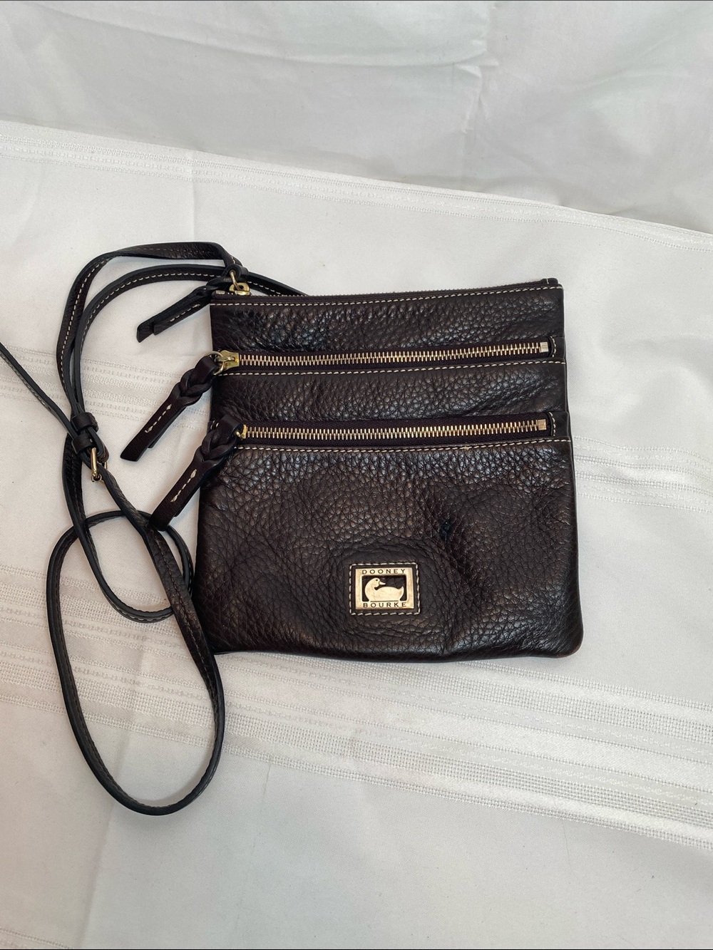 Dooney & Bourke Black Pebbled Leather Triple Zip Crossbody Bag